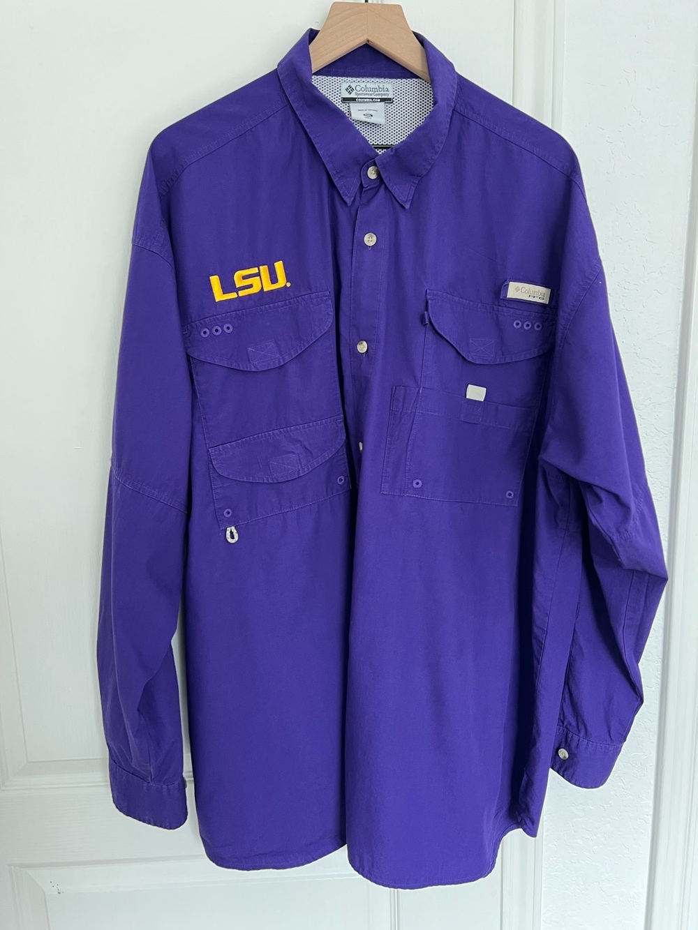 Columbia Men’s PFG LSU Tigers Long Sleeve Shirt | purple | XXL